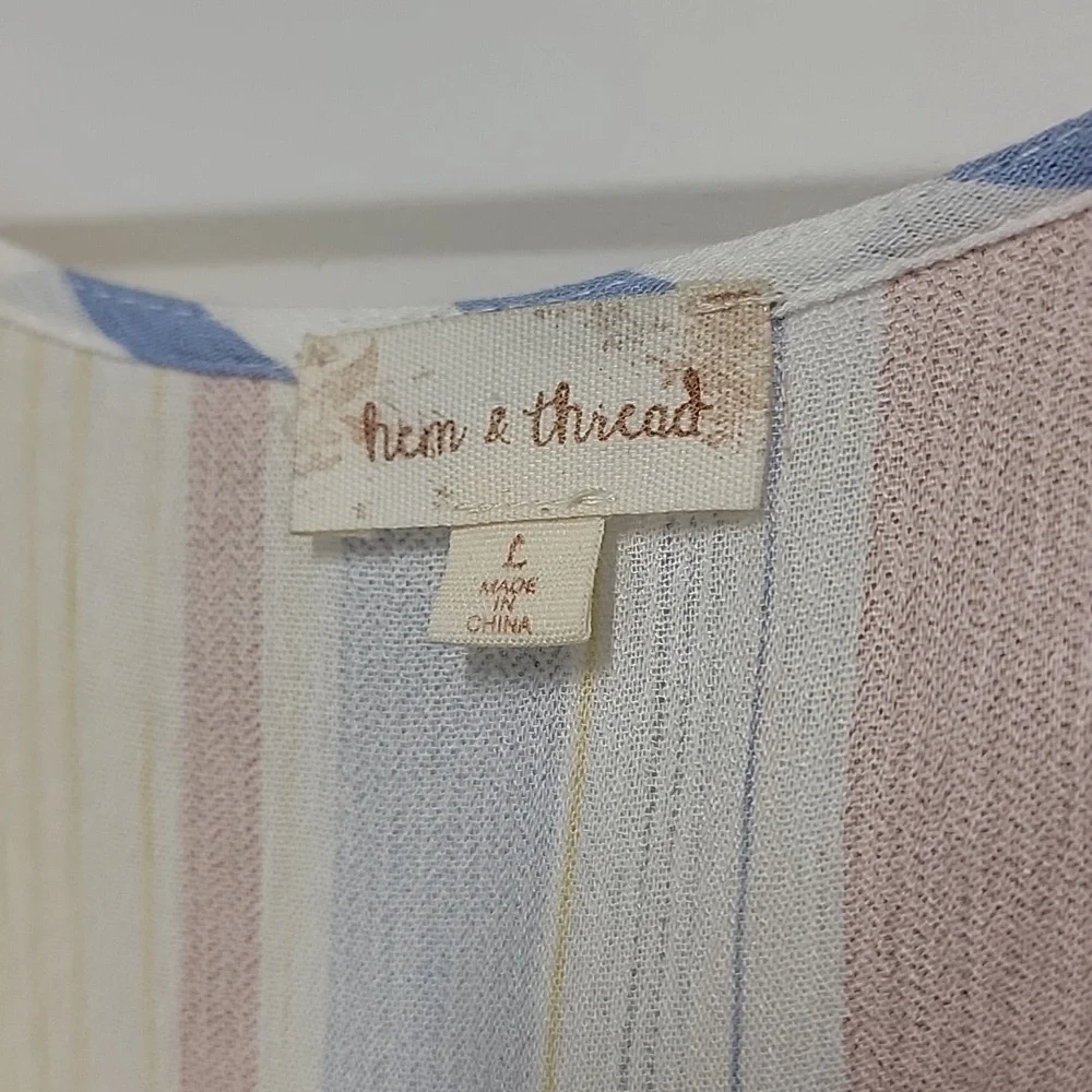Hem & Thread Pastel Multi-Stripe V-Neck Maxi Dress